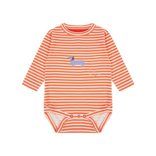 Orange and White Stripe Long Sleeve Baby Vest