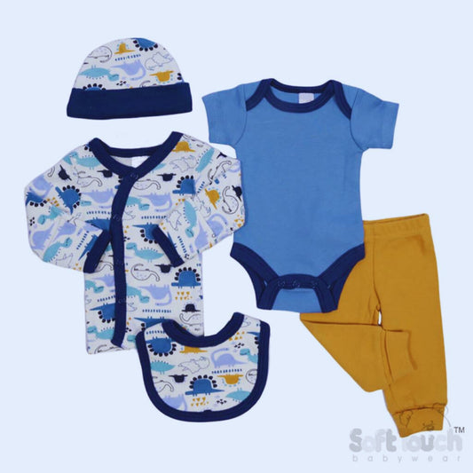 Tiny Baby 5 Piece Set Dinosaur Blue and Mustard Separated